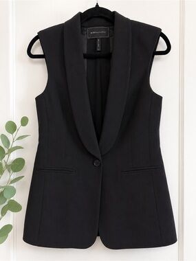 BCBGMaxAzria Black Sleeveless Shawl-Collar Vest Blazer